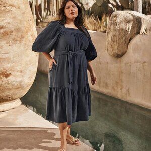 SUMMERSALT The Going Places MIDI Navy Gauze Dress Size XS NEW with tags